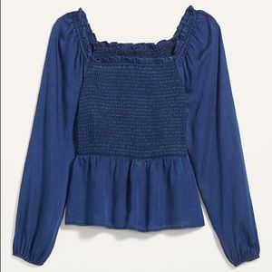 Old Navy Smocked Chambray Peplum Blouse